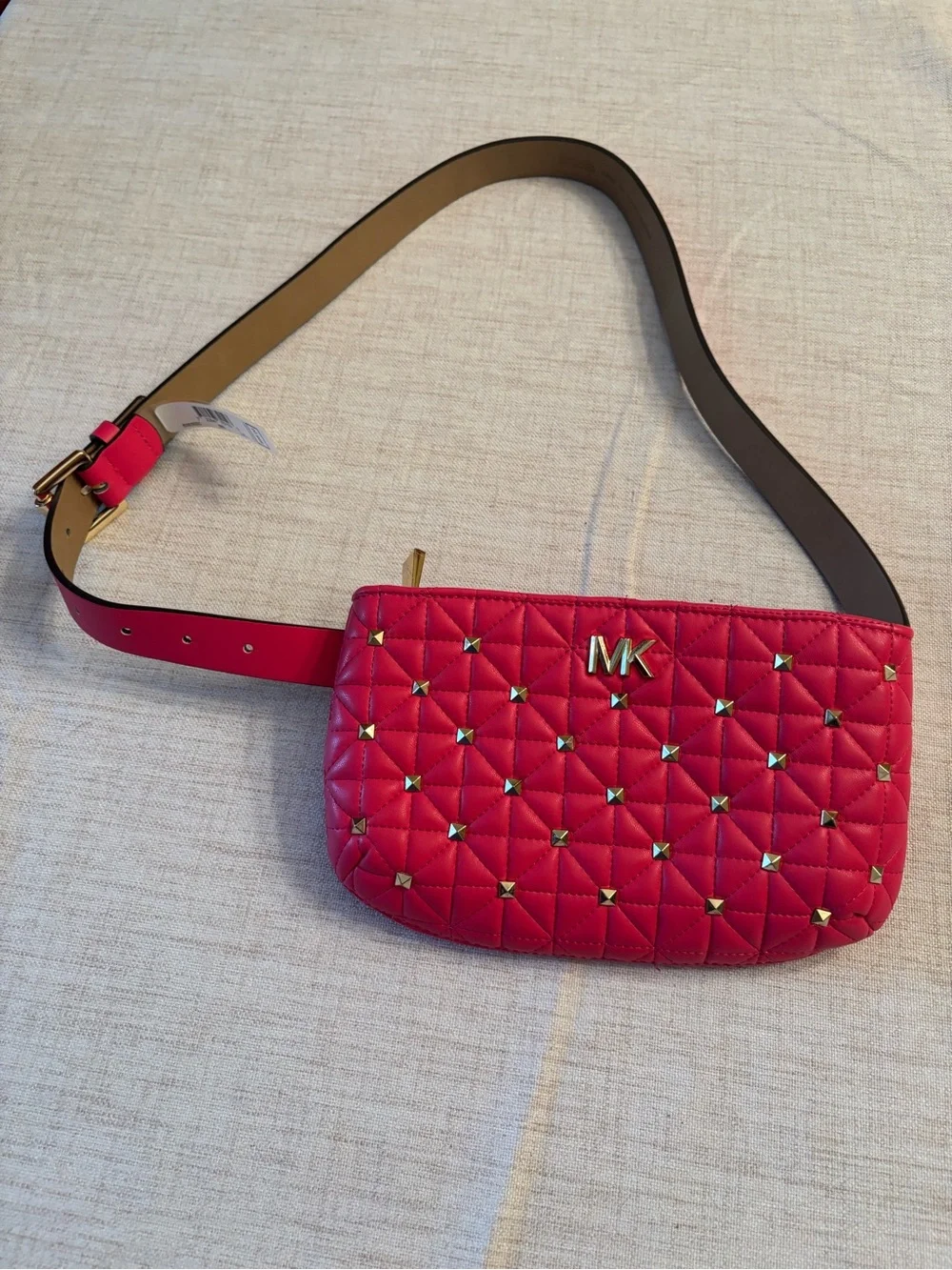 Michael Kors Quilted Red Studded Belt Bag L/XL NWT